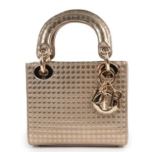 DIOR Metallic Gold Microcannage Patent Leather Mini Lady Dior